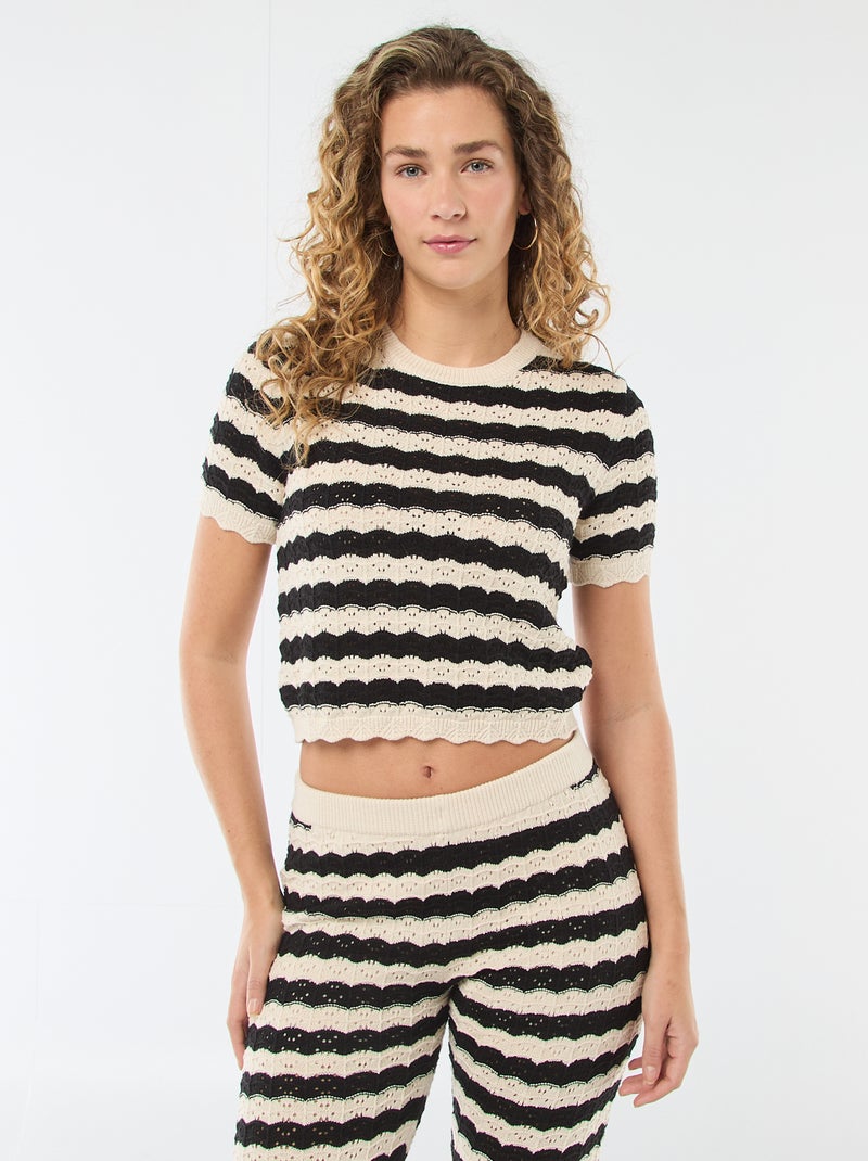 Camisola de croché com mangas curtas Bege - Kiabi