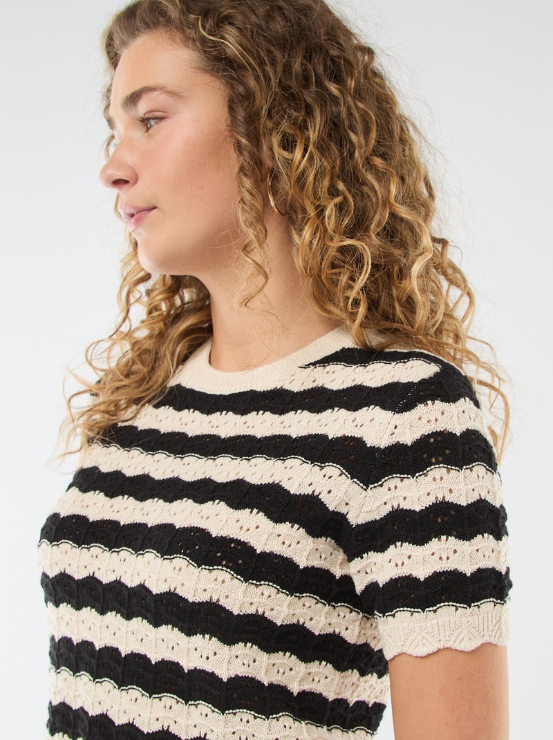 Camisola de croché com mangas curtas Bege - Kiabi