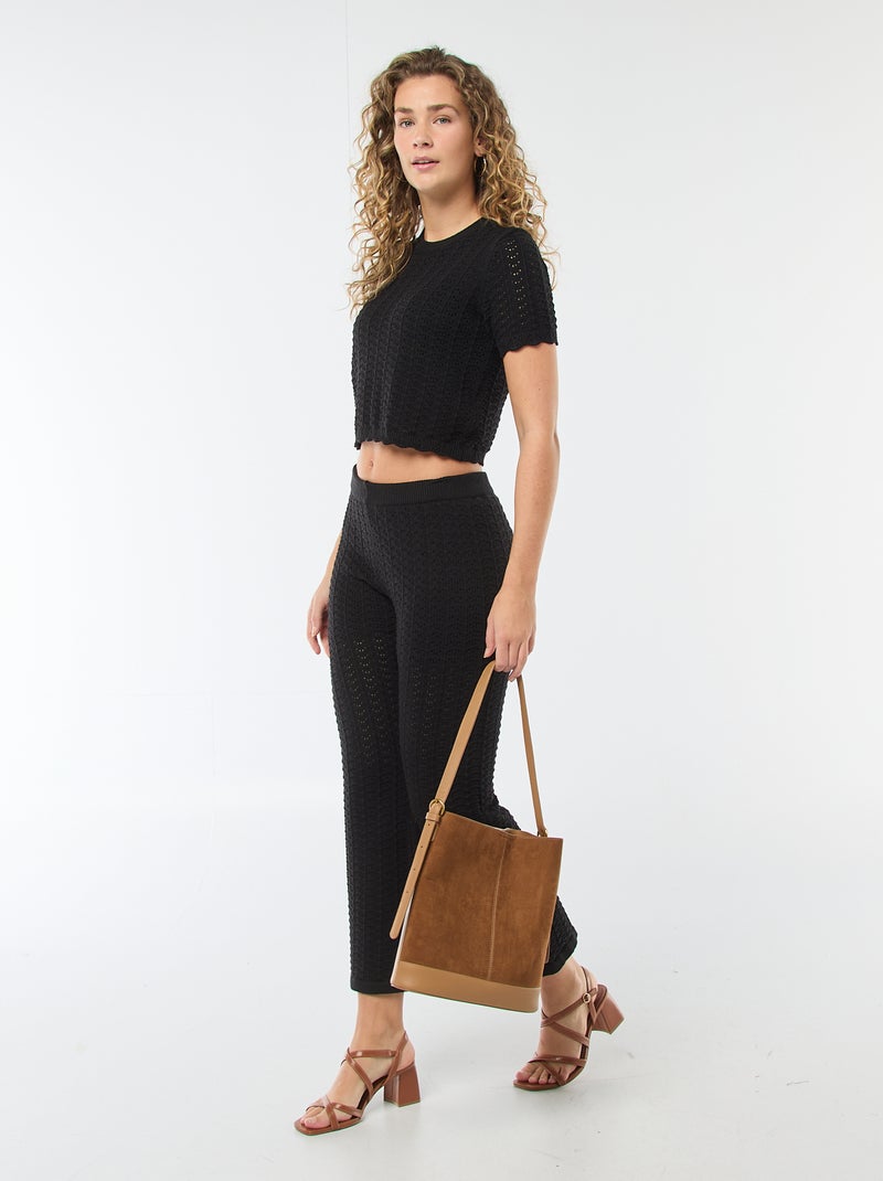 Camisola de croché com mangas curtas Preto - Kiabi
