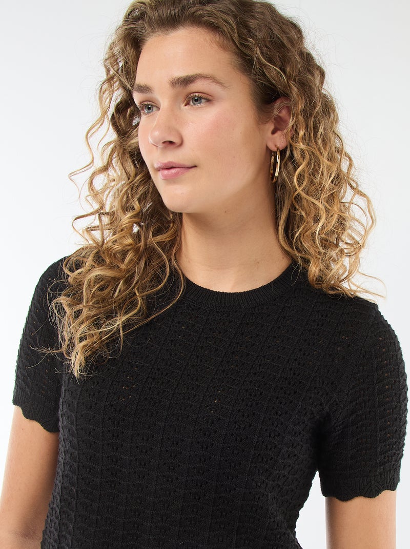 Camisola de croché com mangas curtas Preto - Kiabi