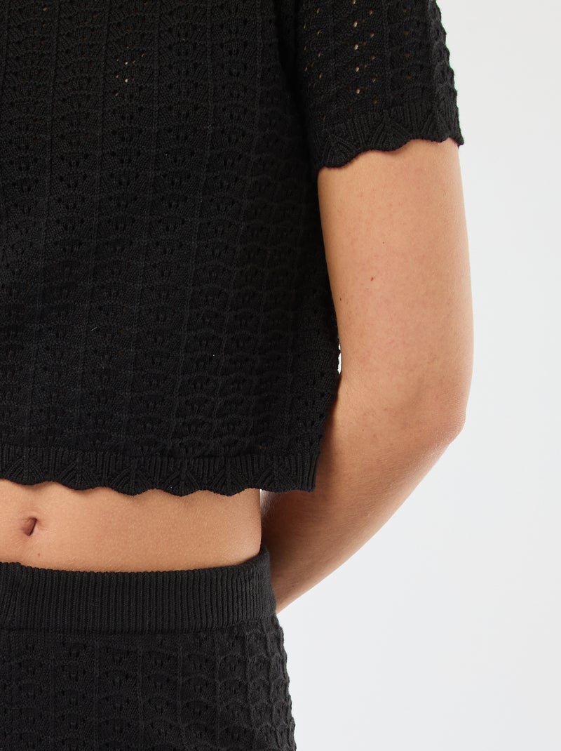 Camisola de croché com mangas curtas Preto - Kiabi