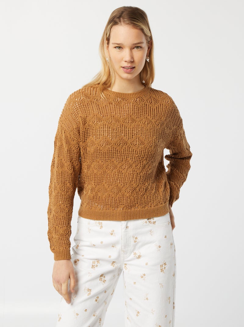 Camisola de croché de manga comprida BEGE - Kiabi