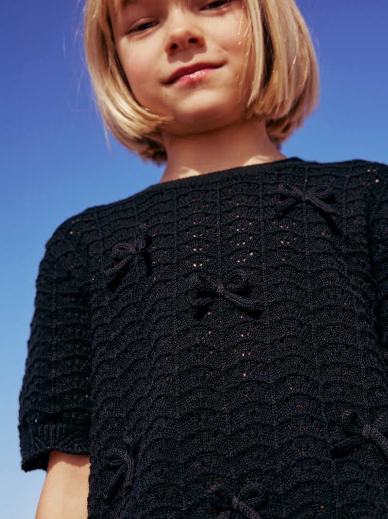 Camisola de croché de manga curta Preto - Kiabi
