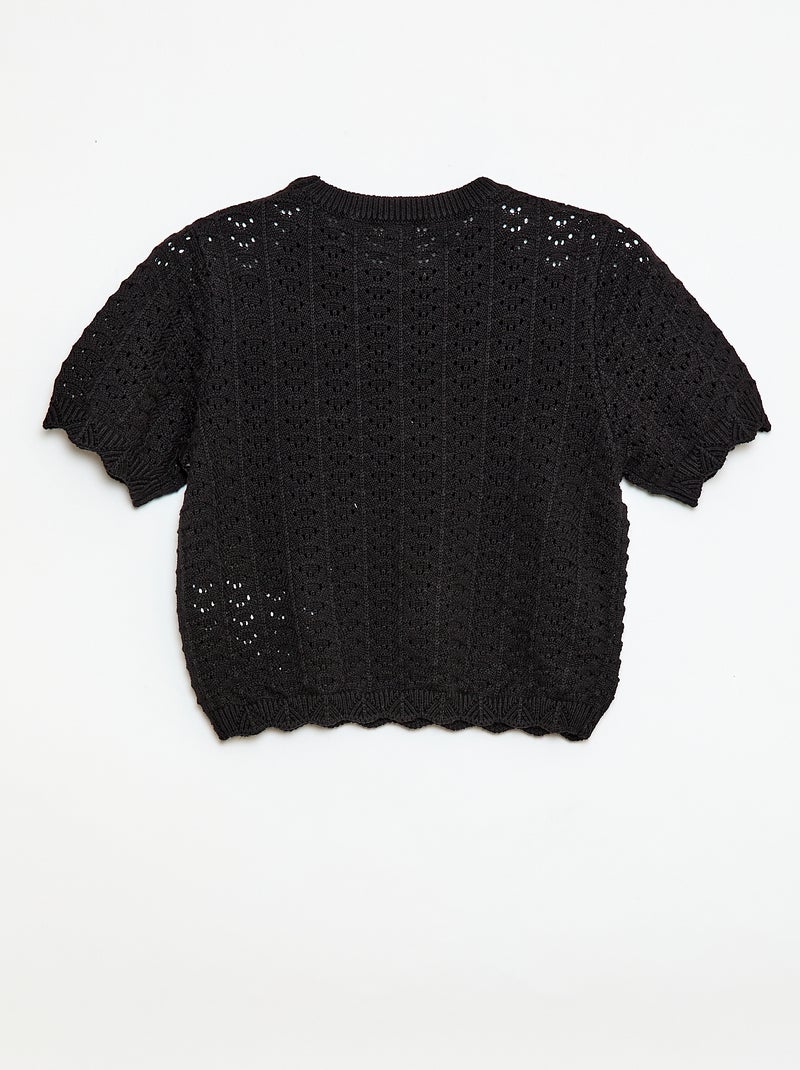 Camisola de croché de manga curta Preto - Kiabi