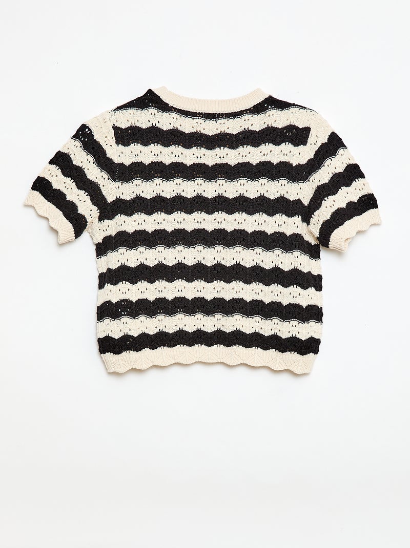 Camisola de croché de mangas curtas Preto - Kiabi
