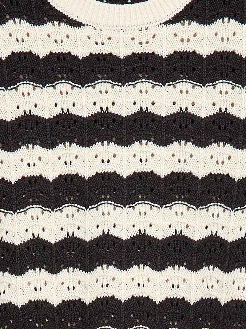 Camisola de croché de mangas curtas Preto - Kiabi