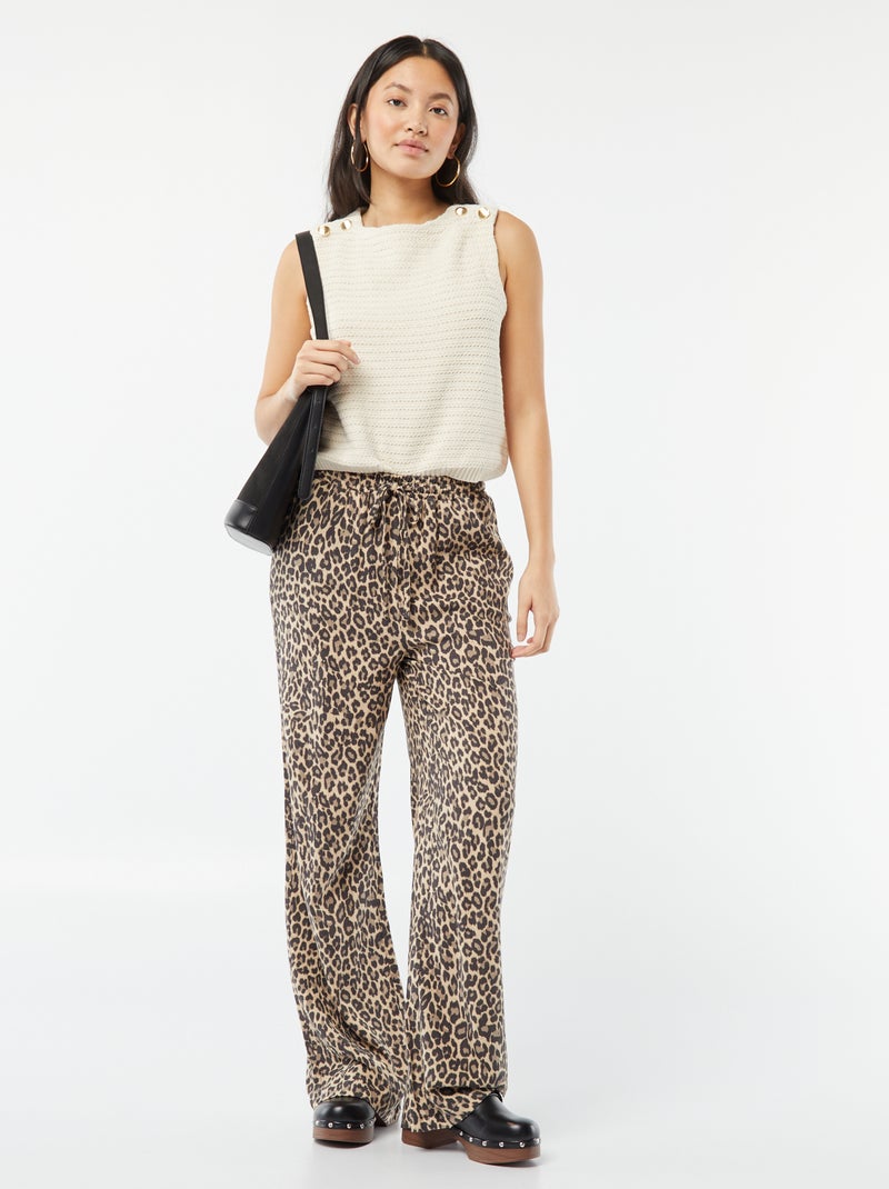 Camisola de croché sem mangas com botões dourados nos ombros Bege - Kiabi