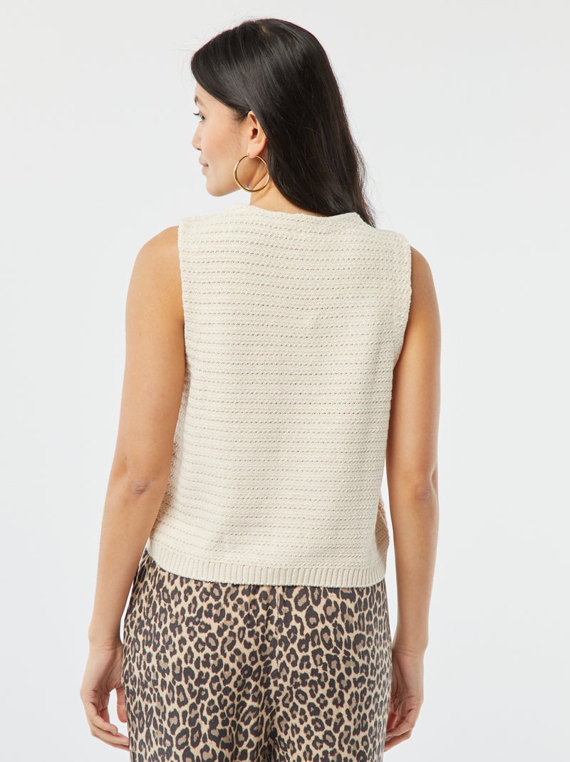 Camisola de croché sem mangas com botões dourados nos ombros Bege - Kiabi