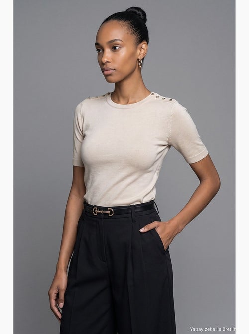 Camisola de decote redondo com botões dilvin - Kiabi Camisola de decote redondo com botões dilvin - Kiabi