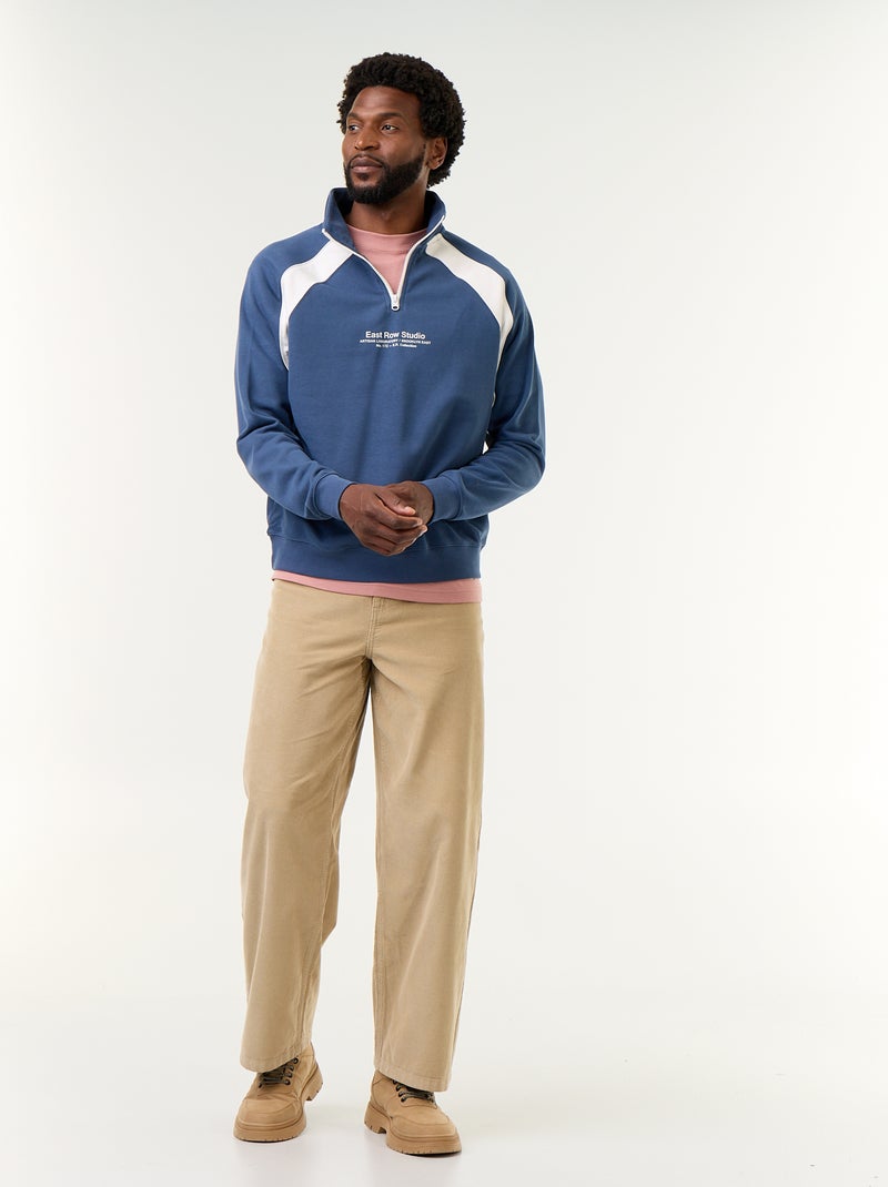 Camisola de French Terry com gola de camionista Azul - Kiabi