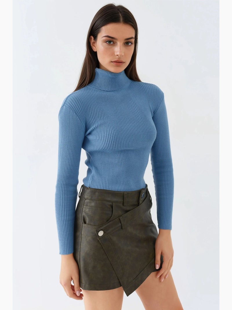 Camisola de gola alta ajustada e texturizada my fashion Azul-céu - Kiabi