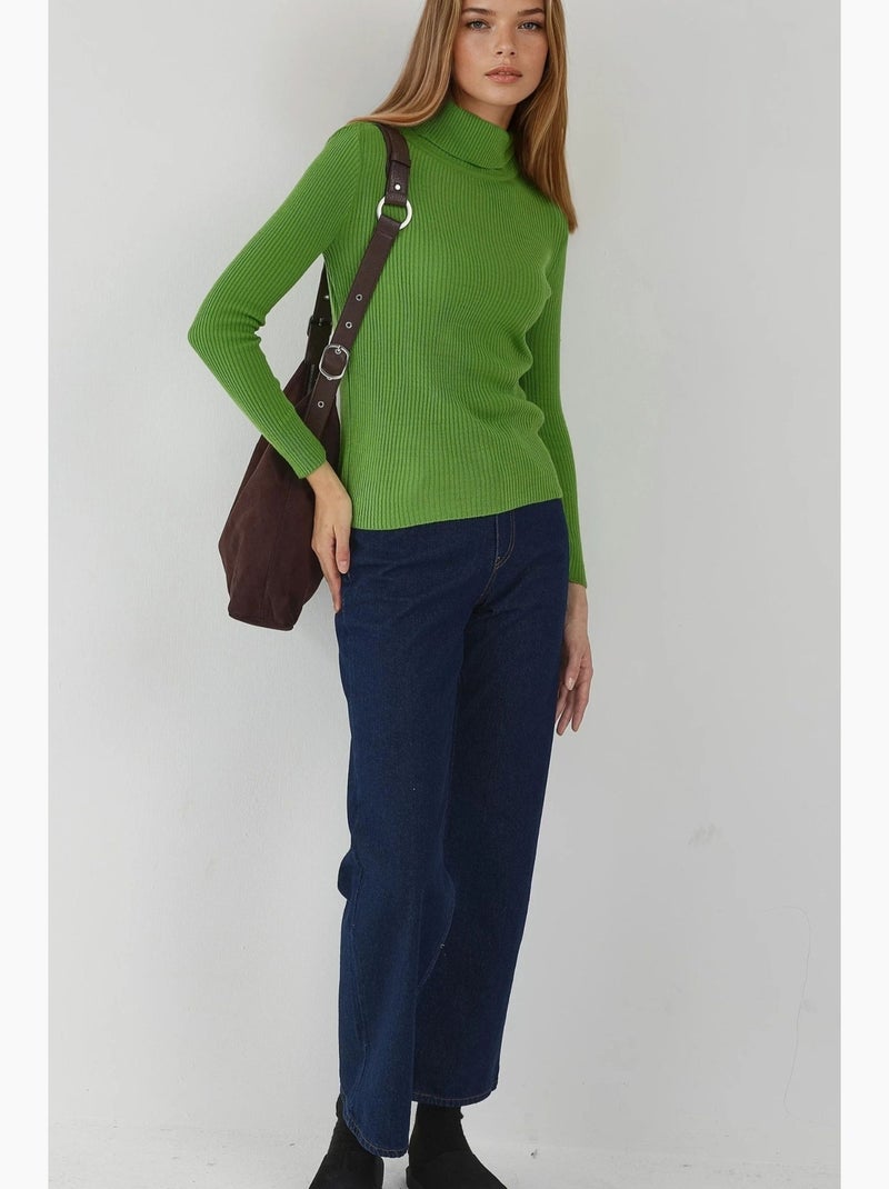 Camisola de gola alta ajustada e texturizada my fashion Verde anis - Kiabi