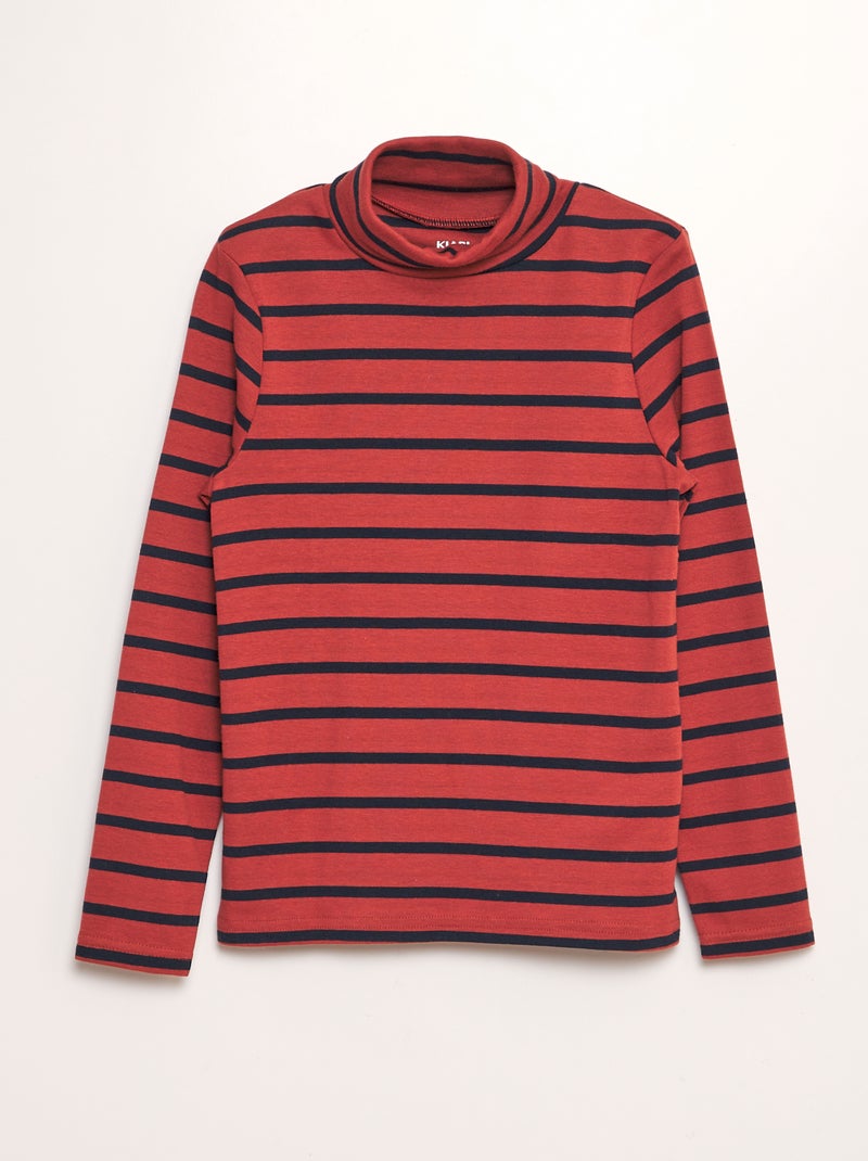 Camisola de gola alta às riscas em algodão elástico VERMELHO - Kiabi