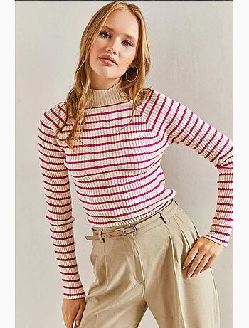 Camisola de gola alta às riscas lucci