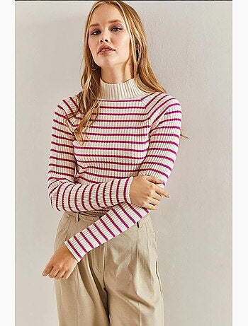 Camisola de gola alta às riscas lucci