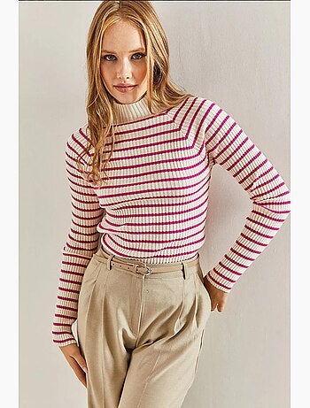 Camisola de gola alta às riscas lucci
