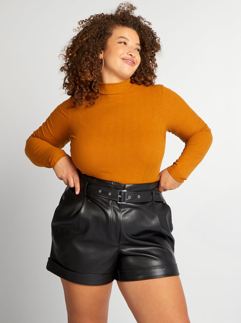 Camisola de gola alta canelada AMARELO - Kiabi