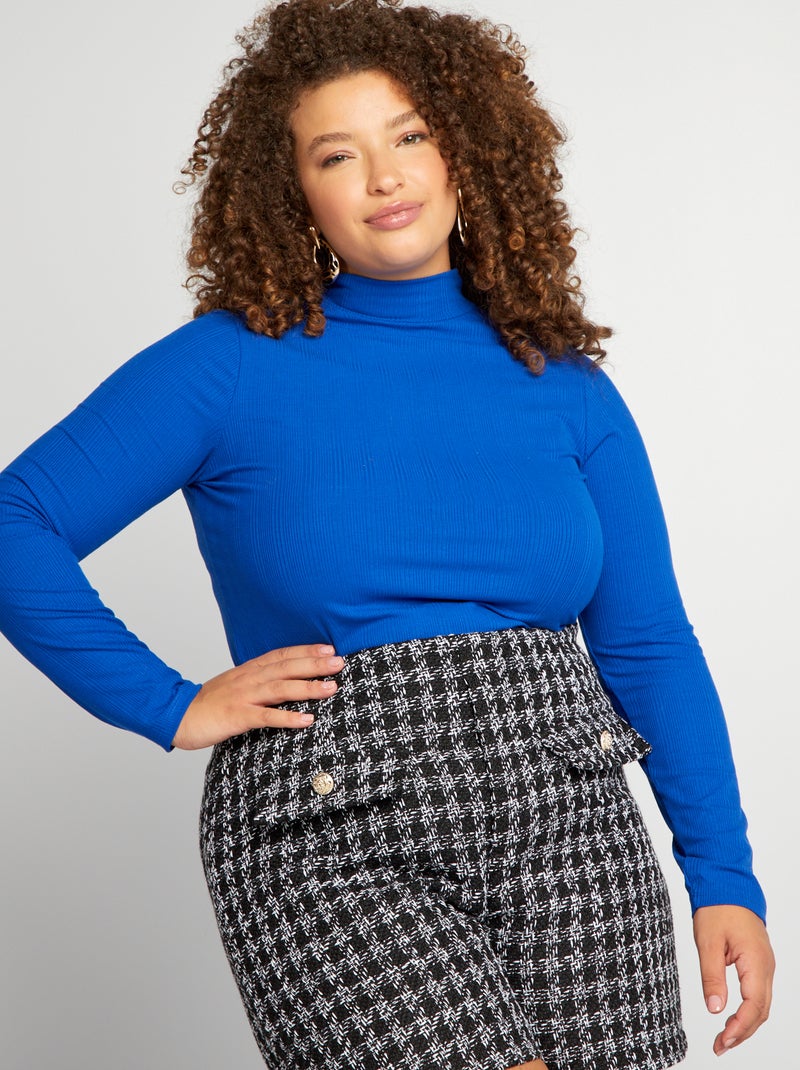 Camisola de gola alta canelada AZUL - Kiabi