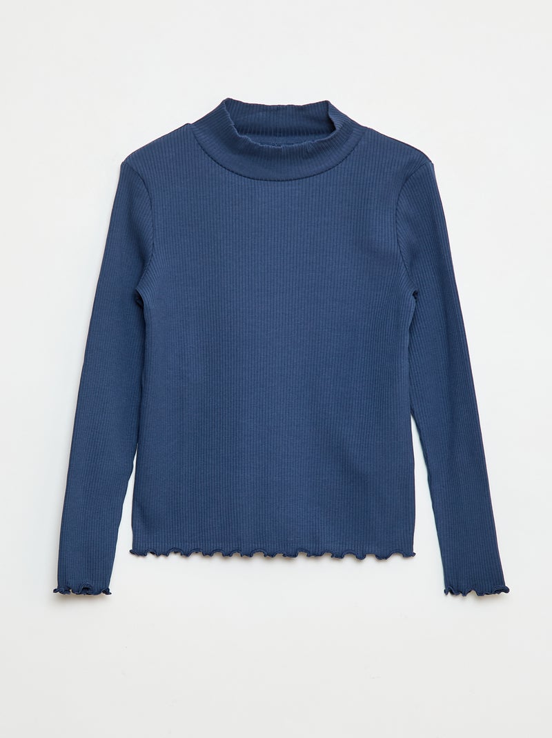 Camisola de gola alta canelada Azul - Kiabi