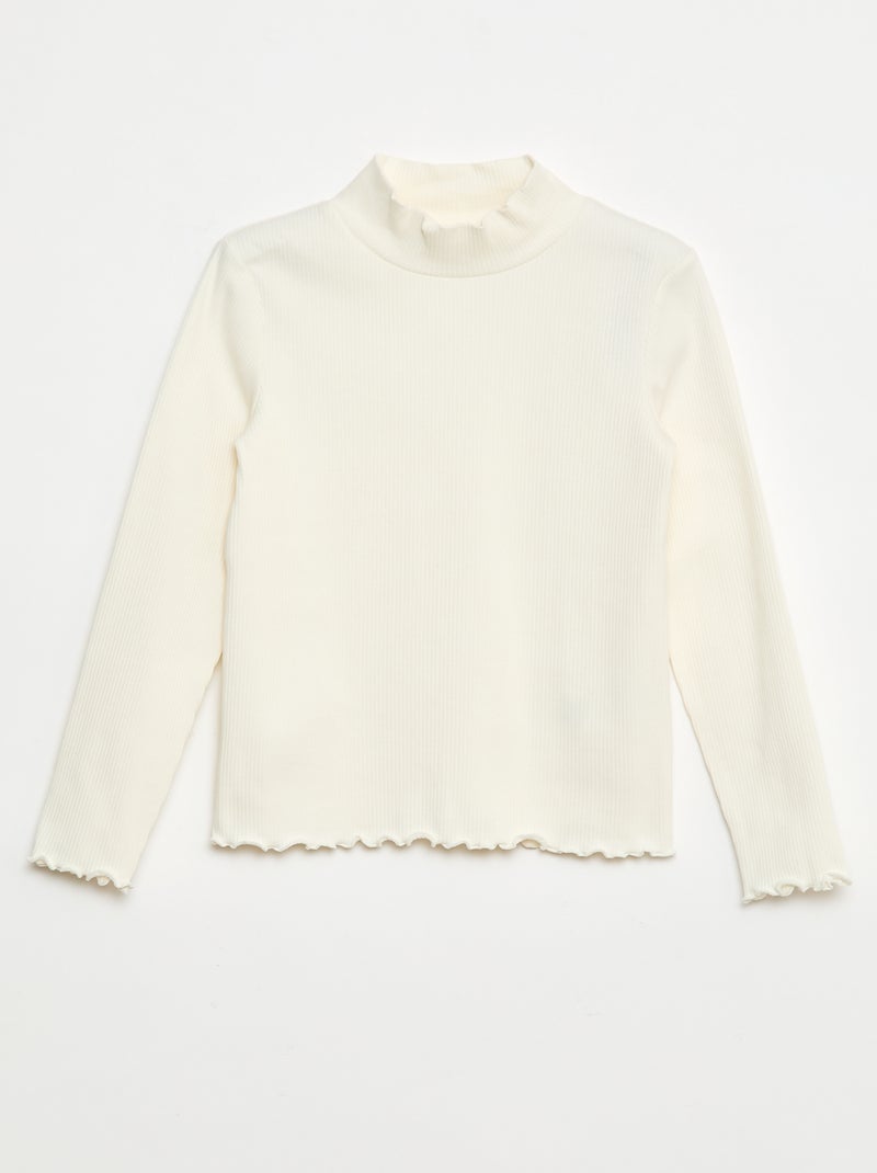 Camisola de Gola Alta Canelada Branco - Kiabi