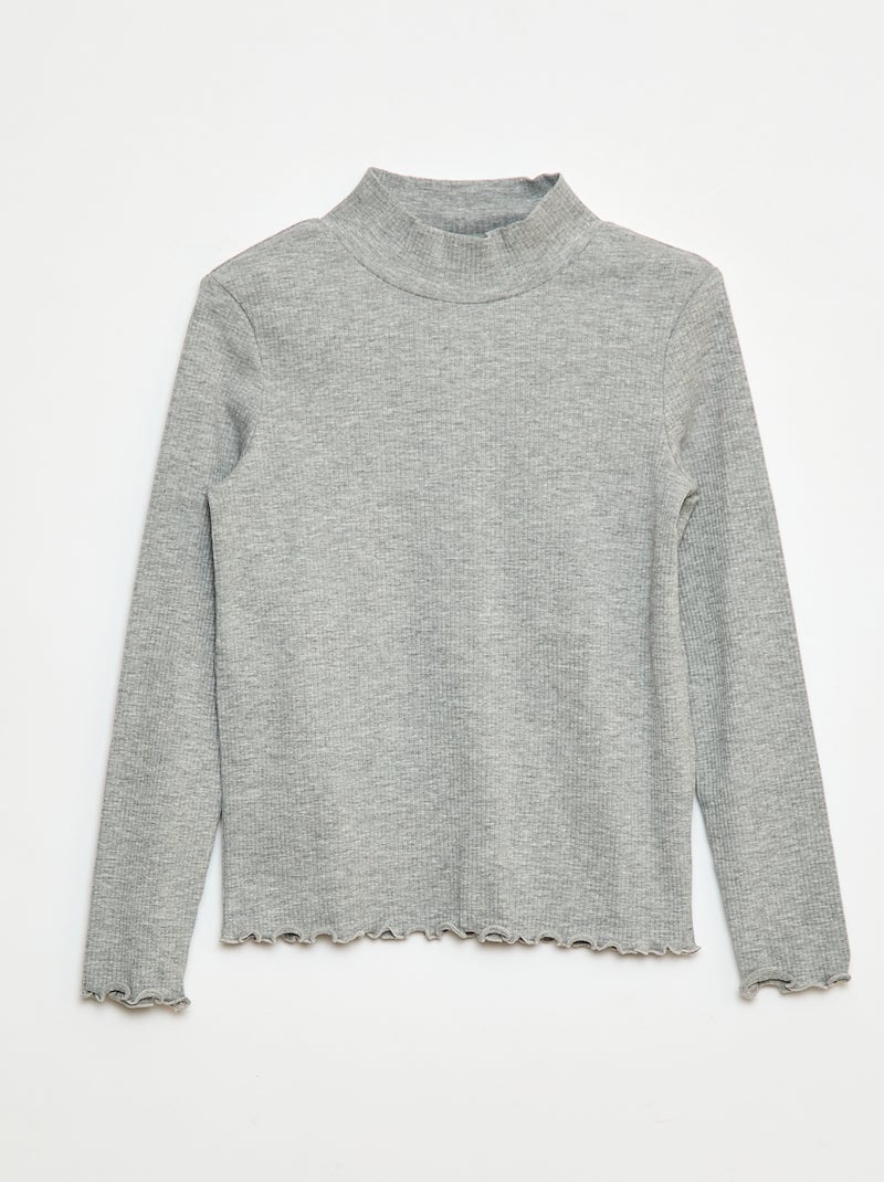 Camisola de Gola Alta Canelada Cinza - Kiabi