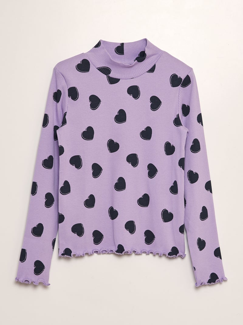 Camisola de gola alta canelada com estampado VIOLETA - Kiabi