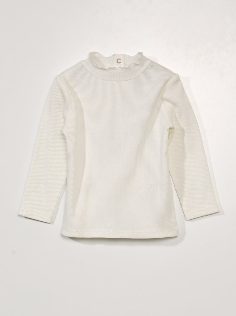 Camisola de gola alta canelada com meia-abertura atrás Branco - Kiabi