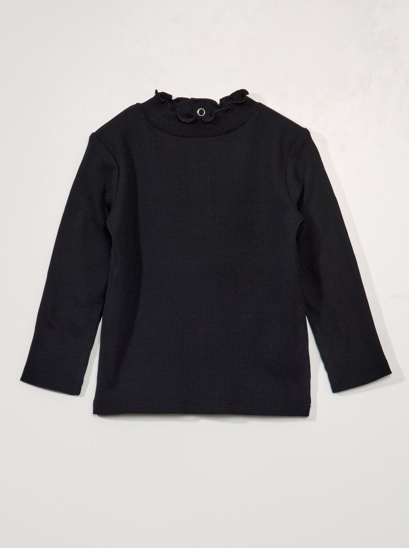 Camisola de gola alta canelada com meia-abertura atrás Preto - Kiabi