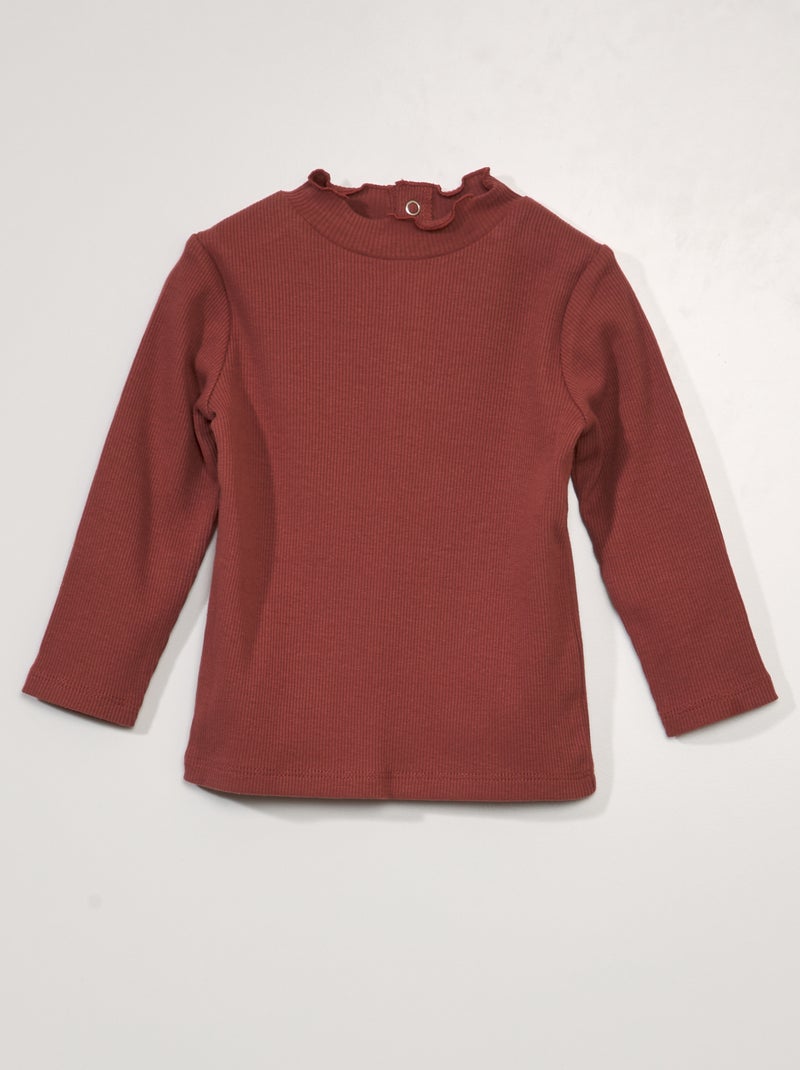Camisola de gola alta canelada com meia-abertura atrás VERMELHO - Kiabi