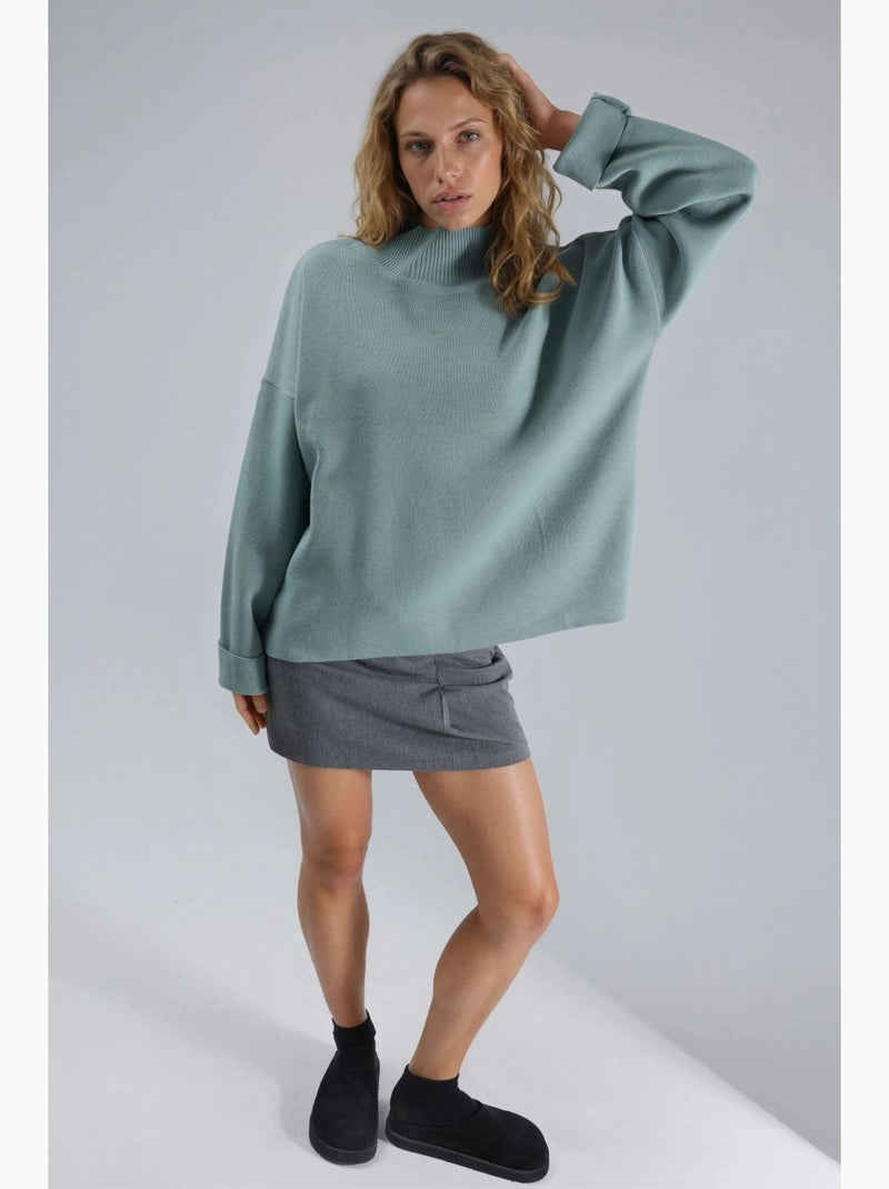 Camisola de gola alta canelada oversize my fashion Verde pastel - Kiabi