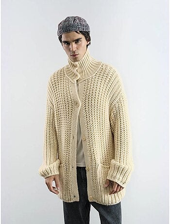 Camisola de gola alta canelada oversized com fecho de botões giesto