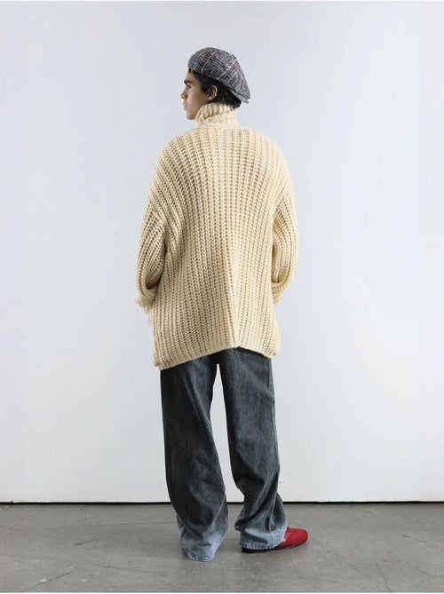 Camisola de gola alta canelada oversized com fecho de botões giesto - Kiabi Camisola de gola alta canelada oversized com fecho de botões giesto - Kiabi