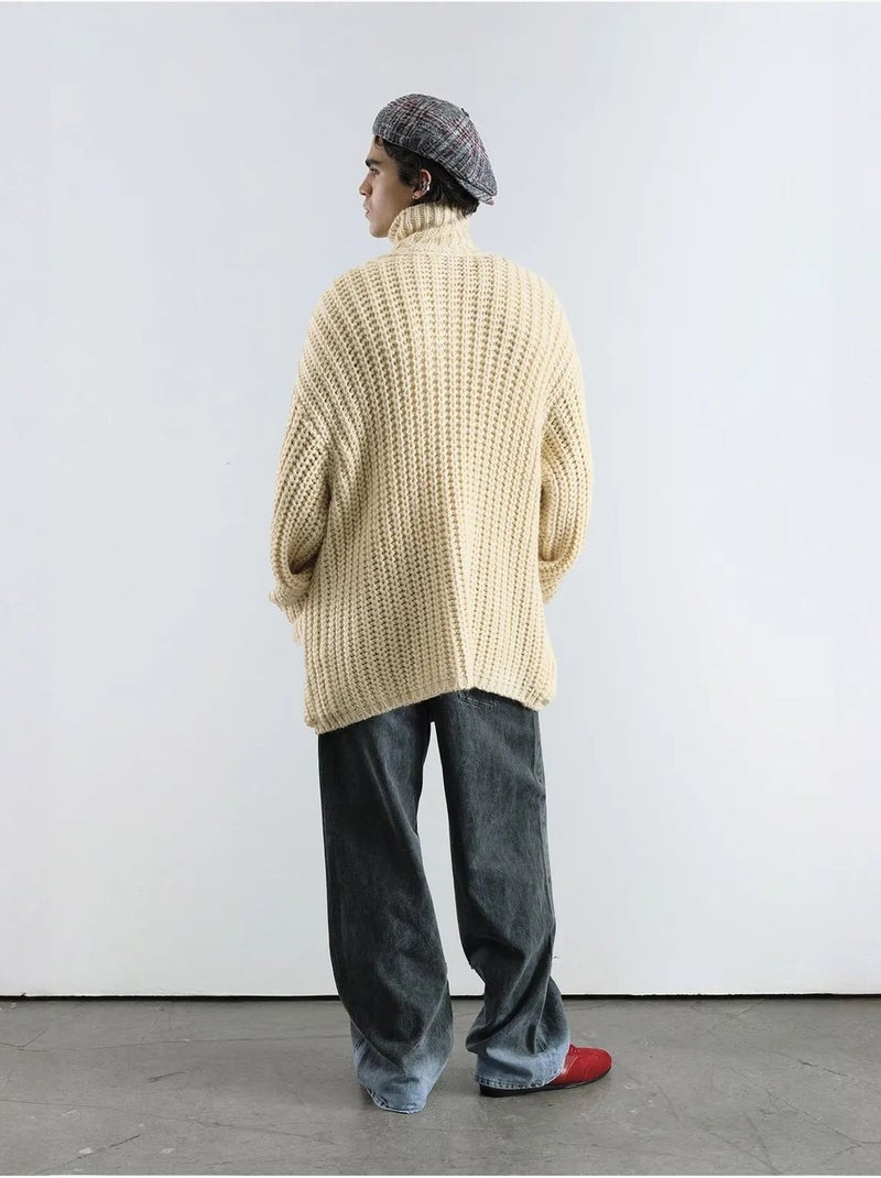 Camisola de gola alta canelada oversized com fecho de botões giesto Marfim - Kiabi