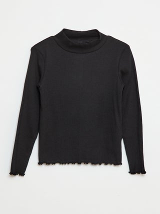 Camisola de gola alta canelada
