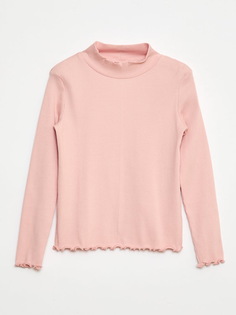Camisola de Gola Alta Canelada Rosa - Kiabi