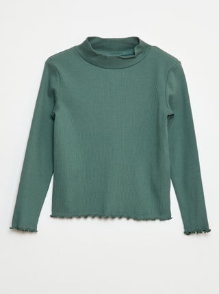 Camisola de gola alta canelada