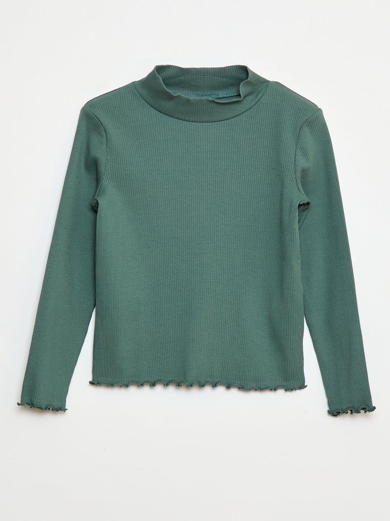 Camisola de gola alta canelada Verde - Kiabi