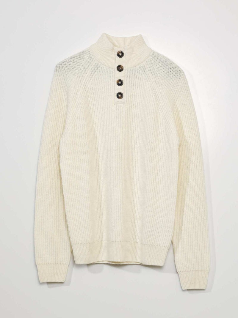 Camisola de gola alta com botões BRANCO - Kiabi