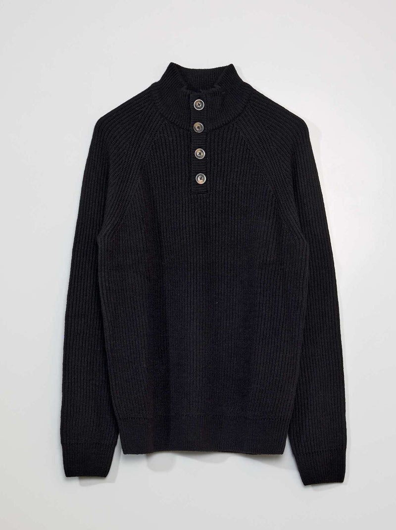 Camisola de gola alta com botões Preto - Kiabi