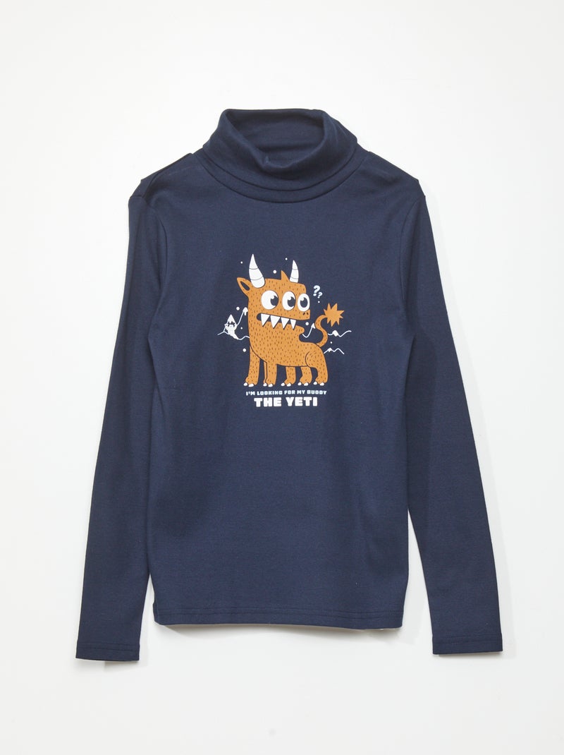Camisola de gola alta com estampado AZUL - Kiabi