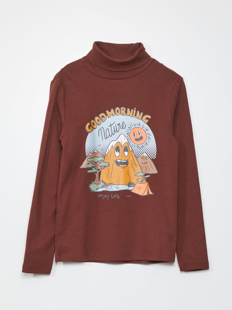 Camisola de gola alta com estampado CASTANHO - Kiabi