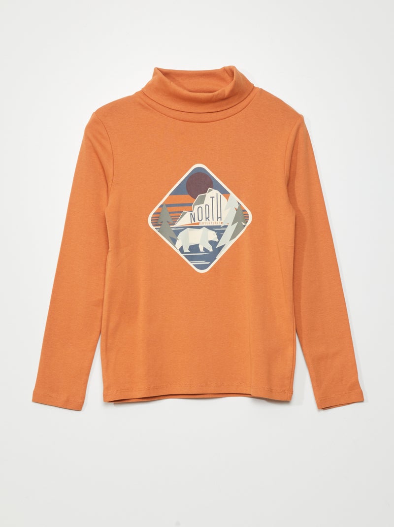 Camisola de gola alta com estampado LARANJA - Kiabi