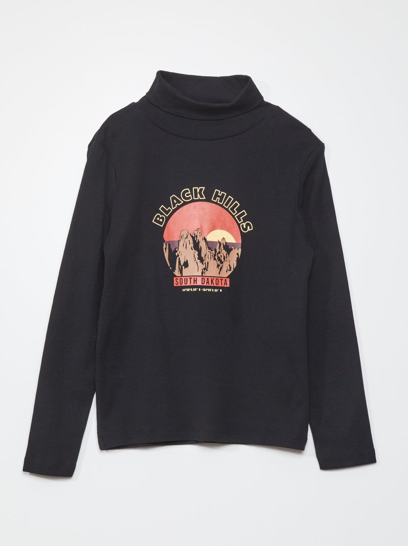 Camisola de gola alta com estampado PRETO - Kiabi