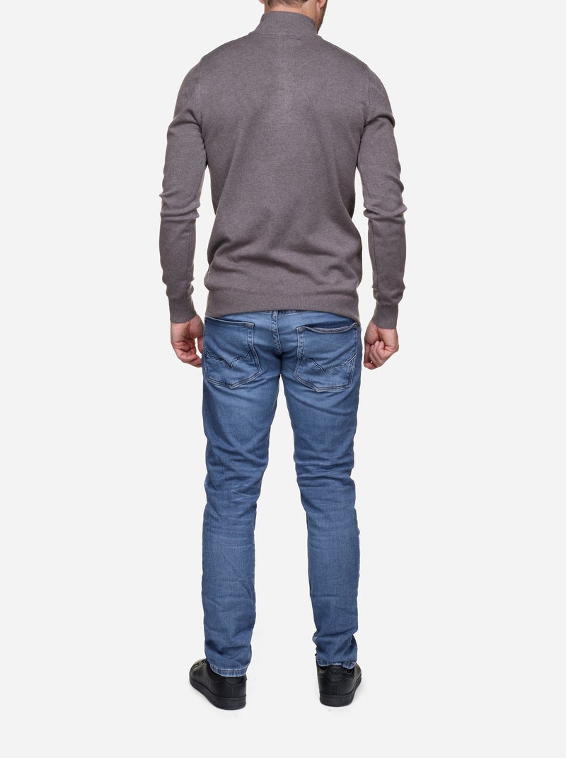 Camisola de gola alta com fecho - Kenzarro Castanho - Kiabi