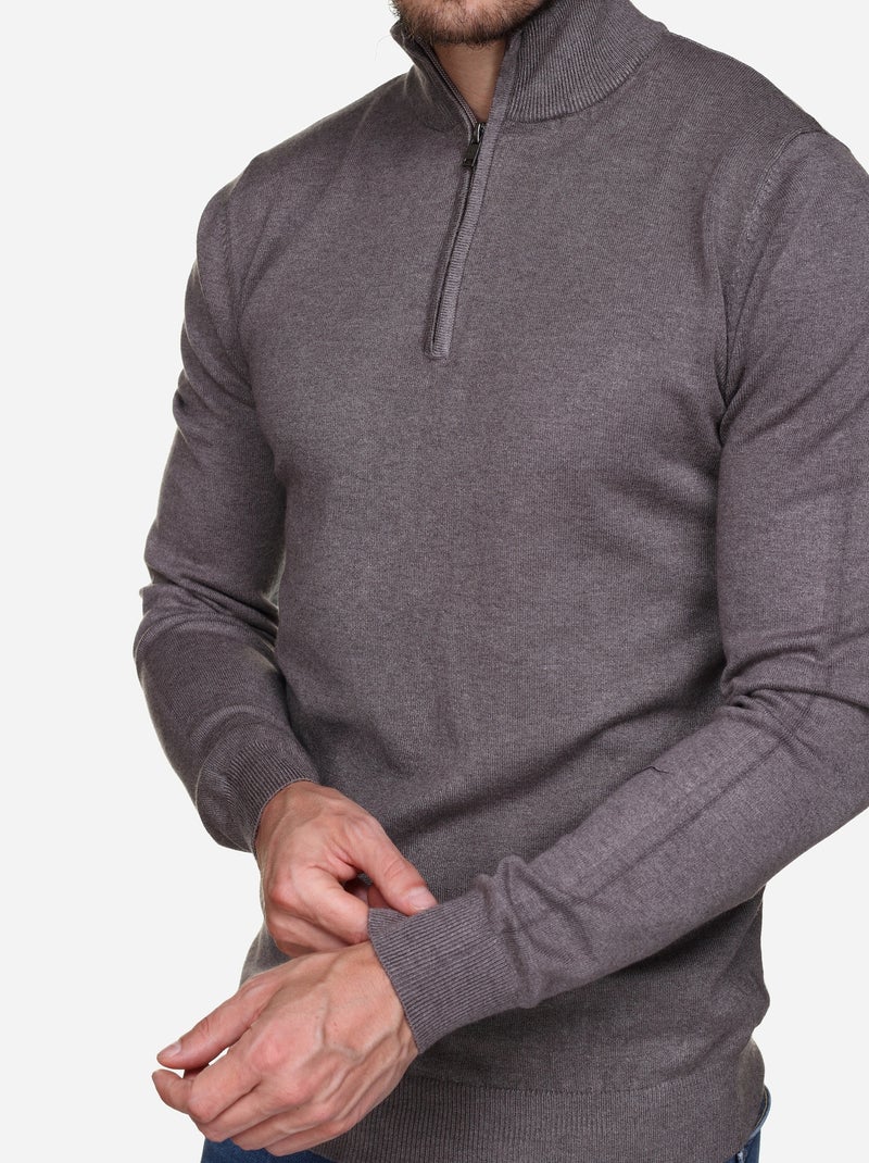 Camisola de gola alta com fecho - Kenzarro Castanho - Kiabi