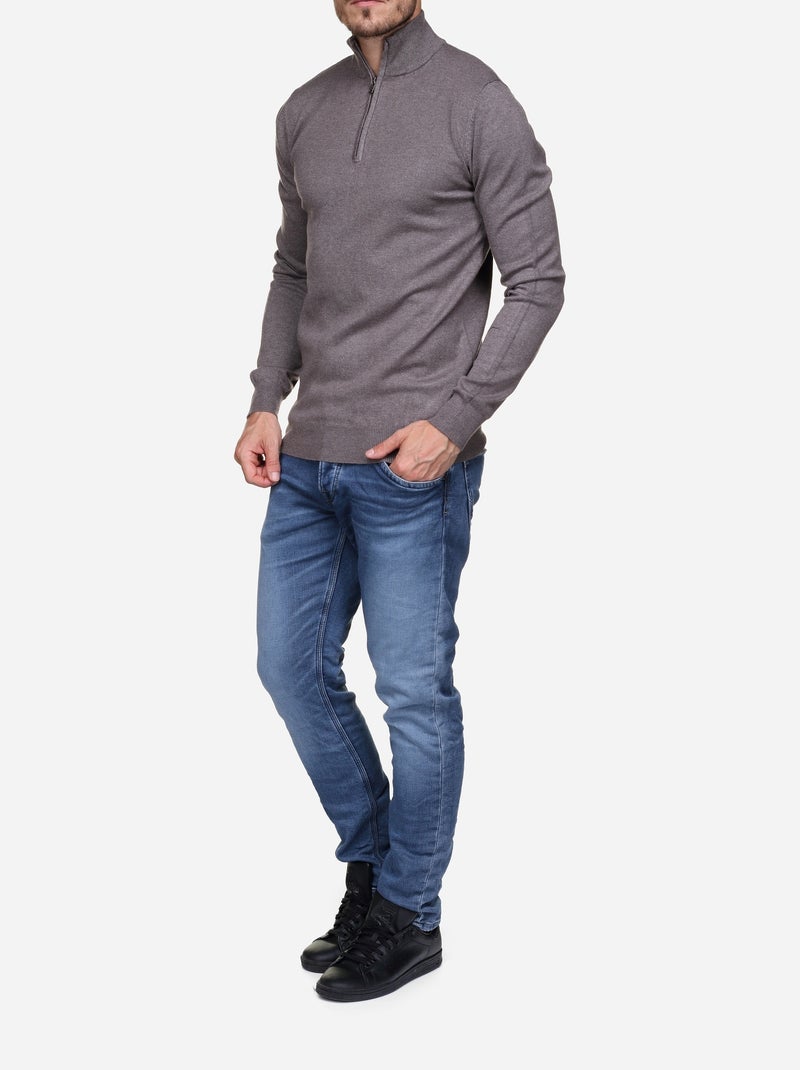 Camisola de gola alta com fecho - Kenzarro Castanho - Kiabi