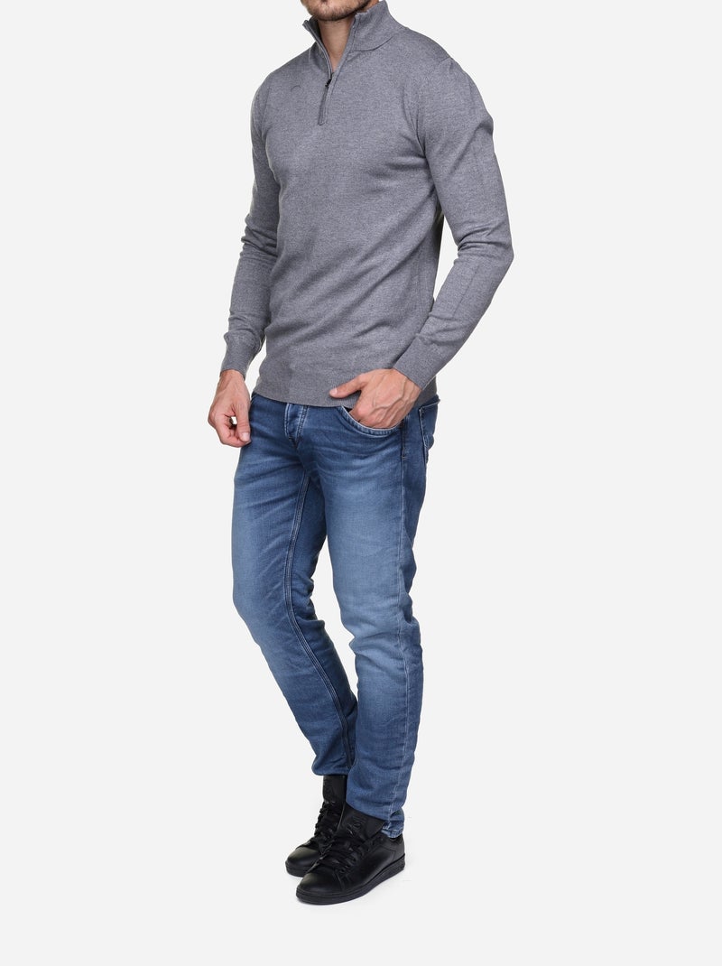 Camisola de gola alta com fecho - Kenzarro Cinza claro - Kiabi