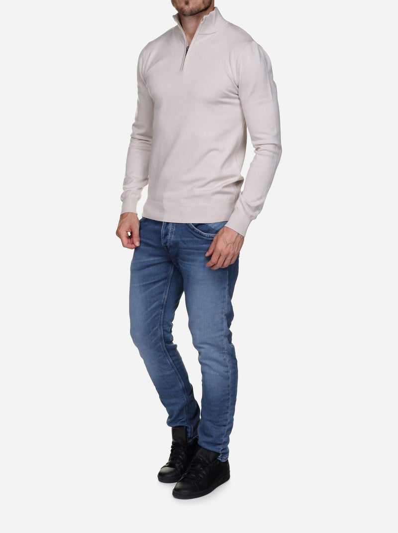 Camisola de gola alta com fecho - Kenzarro Creme - Kiabi