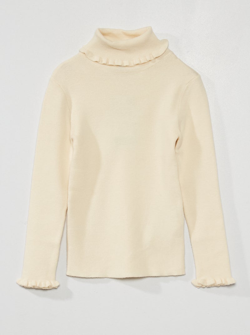 Camisola de gola alta com frufrus BRANCO - Kiabi