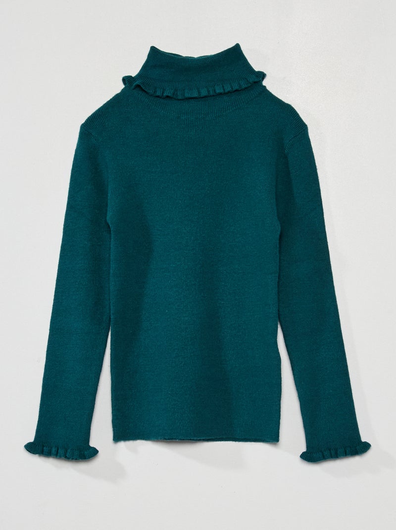 Camisola de gola alta com frufrus Verde - Kiabi